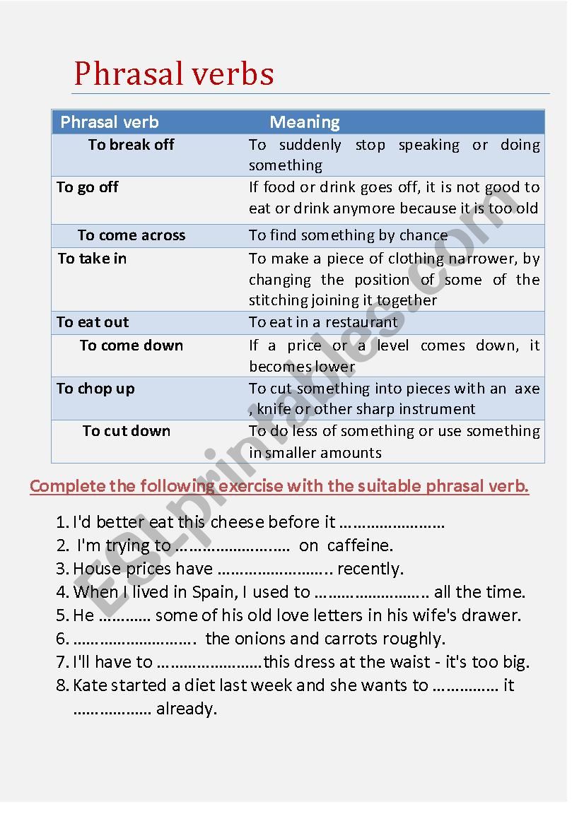 Phrasal verbs exercises with answers